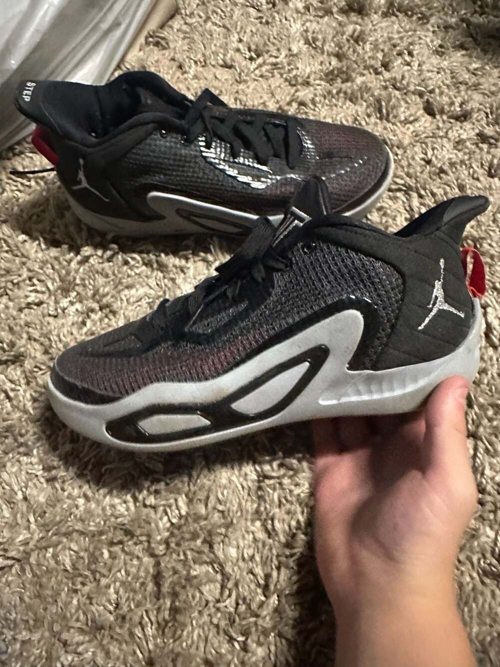Jordan Tatum 1 Basketball Shoes Black Metallic Silver Size 6 Youth/ 7.5 Women